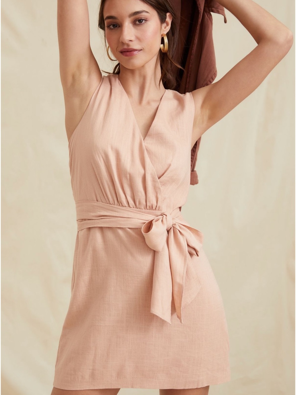 Sleeveless Blush Tie-Waist Mini Dress